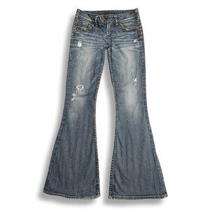 Silver Tuesday 22 Jeans Women 25 Low Rise Y2K Flare Distressed Embroidered 28x31